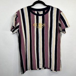 Guess Original Los Angeles Stripes Embroidered Shirt Womens Size XS Purple SS